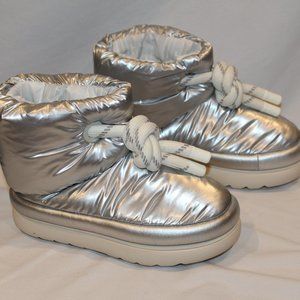 NIB UGG PUFFER MINI WATERPROOF ANKLE TIE BOOTS SILVER‎ 8
